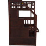 Twin over Full Bunk Bed with Two Drawers and Staircase, Down Bed can be Converted into Daybed,Espresso Home Elegance USA