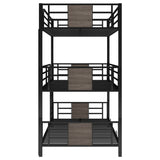 Twin Size Triple Metal Bunk Bed, with Wood Decoration Headboard and Footboard, Gray - Home Elegance USA