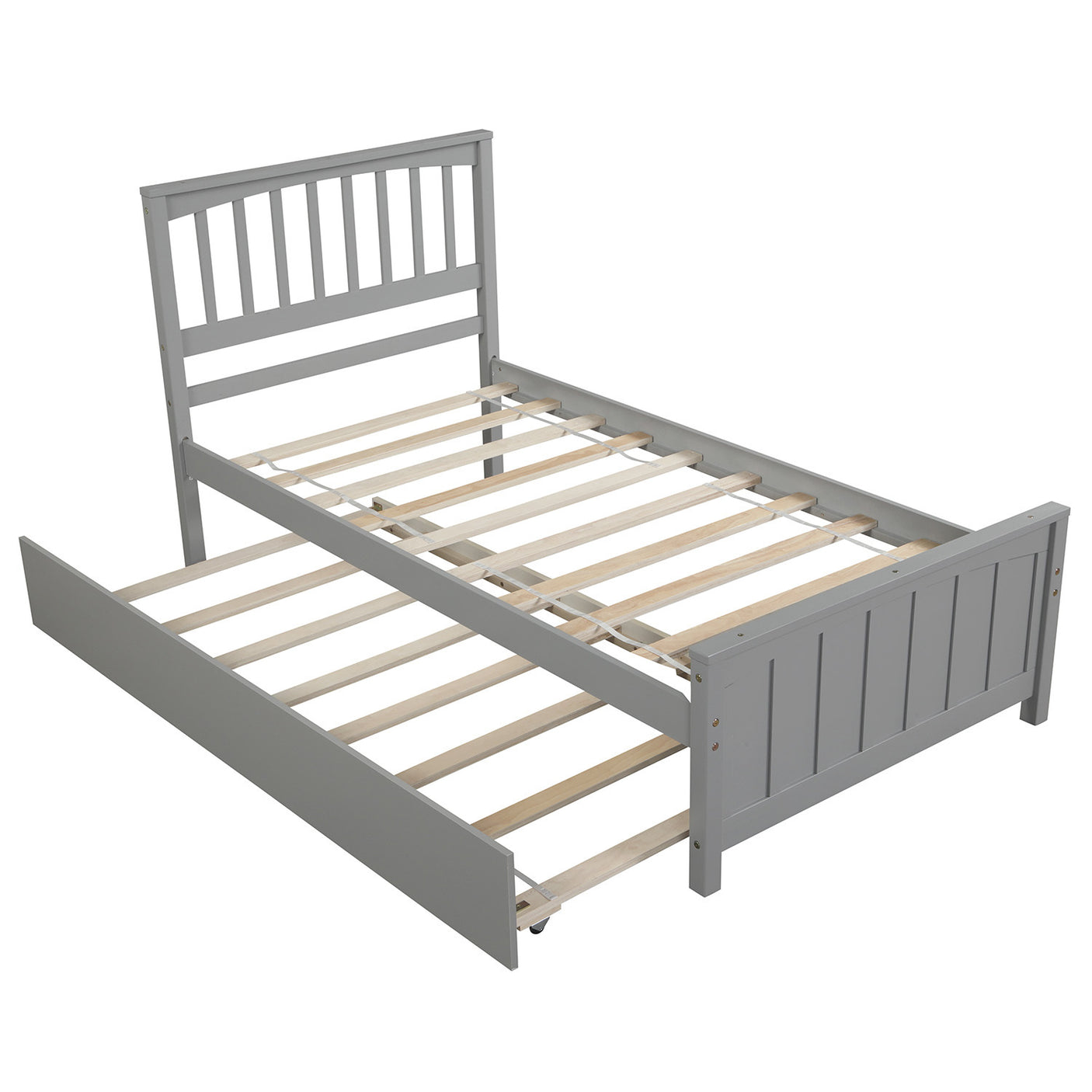 Twin size Platform Bed with Trundle, Gray - Home Elegance USA