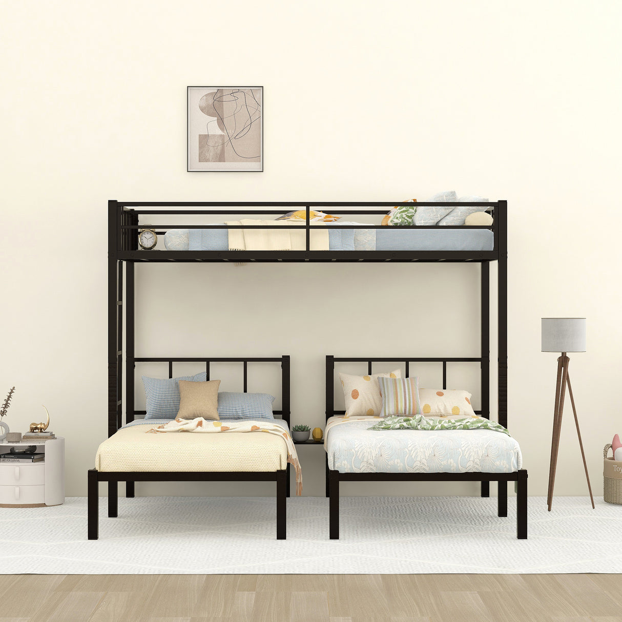 Twin over Twin & Twin Bunk Beds for 3, Twin XL over Twin & Twin Bunk Bed Metal Triple Bunk Bed, Black (Pre-sale date: June 10th) - Home Elegance USA