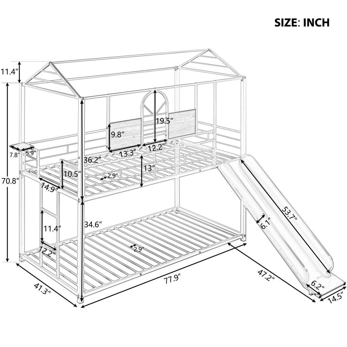 Twin Over Twin Metal Bunk Bed ,Metal Housebed With Slide,Three Colors Available.(Black with Red Slide)(OLD SKU :LP000095AAJ) - Home Elegance USA