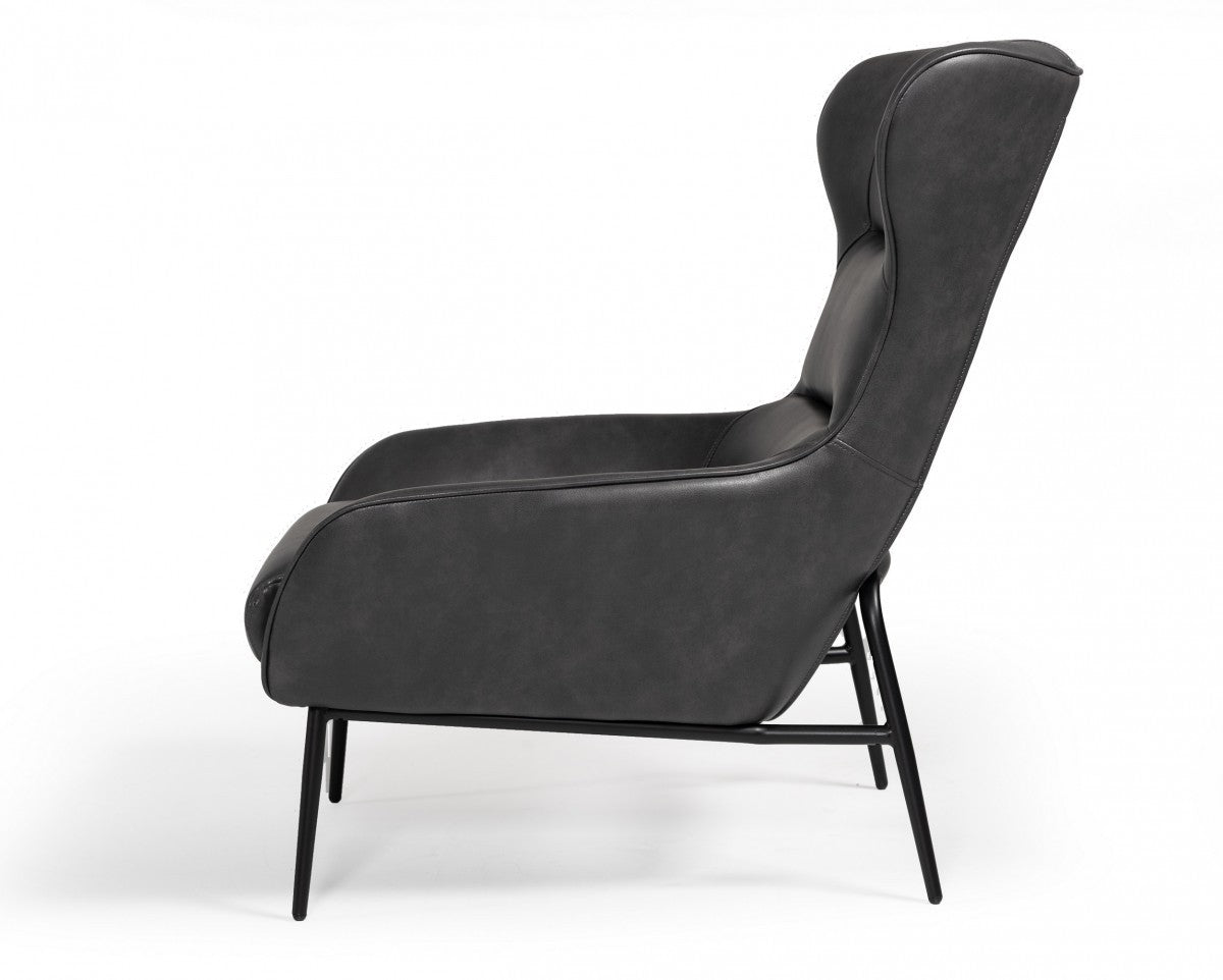 Divani Casa Susan Modern Dark Grey Leatherette Lounge Chair - Home Elegance USA