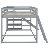 Full over Full Bunk Bed with Ladder, Slide and Shelves, Gray - Home Elegance USA