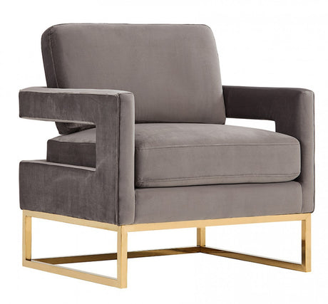 Modrest Edna Modern Grey Velvet & Gold Accent Chair - Home Elegance USA