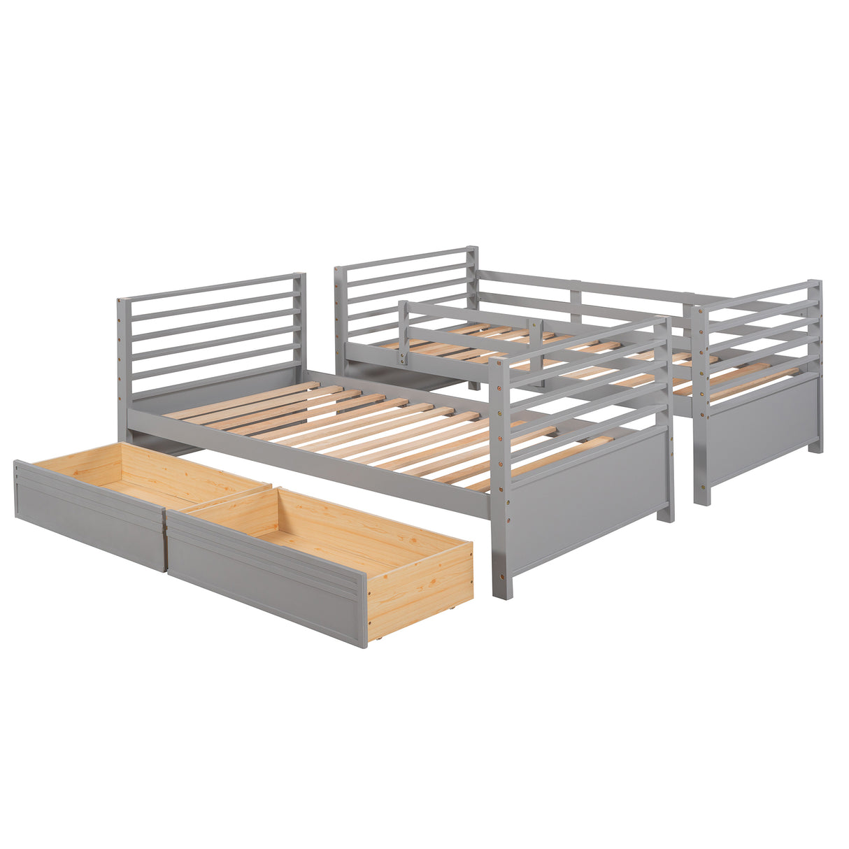 Twin over Twin Wood Bunk Bed with Two Drawers - Gray - Home Elegance USA