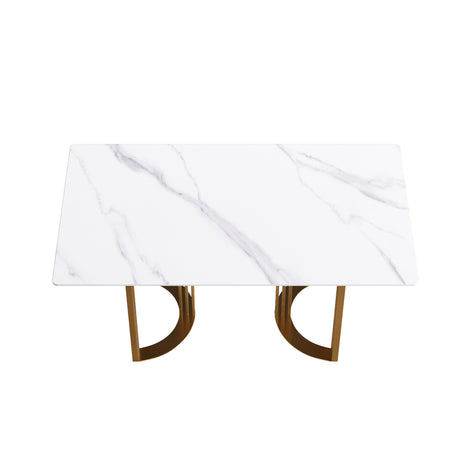 63"Modern artificial stone white straight edge golden metal leg dining table - 6 people - W1535S00083 - image - 5