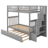 Twin over Twin Bunk Bed with Trundle and Storage, Gray - Home Elegance USA