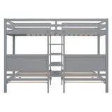 Twin XL over Twin&Twin Bunk Bed with Built-in Four Shelves and Ladder,Gray - Home Elegance USA