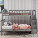 Twin over Full Stairway Bunk Bed with Storage, Gray - Home Elegance USA