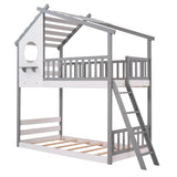 Twin Over Twin Bunk Bed Wood Bed with Roof, Window, Ladder ( Gray)(OLD SKU :LP000008AAE) - Home Elegance USA