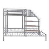 Metal Twin over Twin & Twin Bunk Bed, Triple Bunk Bed with Storage Shelves Staircase, Silver - Home Elegance USA