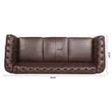 84.65" Dark Brown PU Rolled Arm Chesterfield Three Seater Sofa. | Home Elegance USA