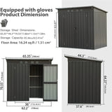 Backyard Storage Shed with Sloping Roof Galvanized Steel Frame Outdoor Garden Shed Metal Utility Tool Storage Room with Latches and Lockable Door for Balcony (5.45x3.69ft, Black)