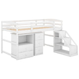 Twin Size Loft Bed with Multifunctional Movable Built-in Desk and and Staircase,White(OLD SKU:GX000925AAK) - Home Elegance USA