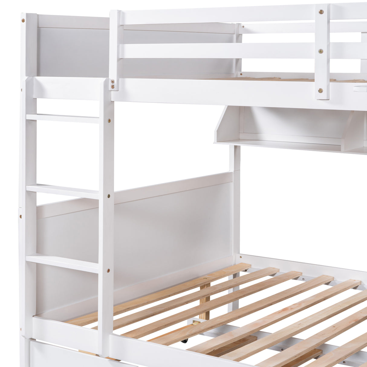 Full-Over-Full Bunk Bed with Twin size Trundle , Separable Bunk Bed with Bookshelf for Bedroom-White - Home Elegance USA