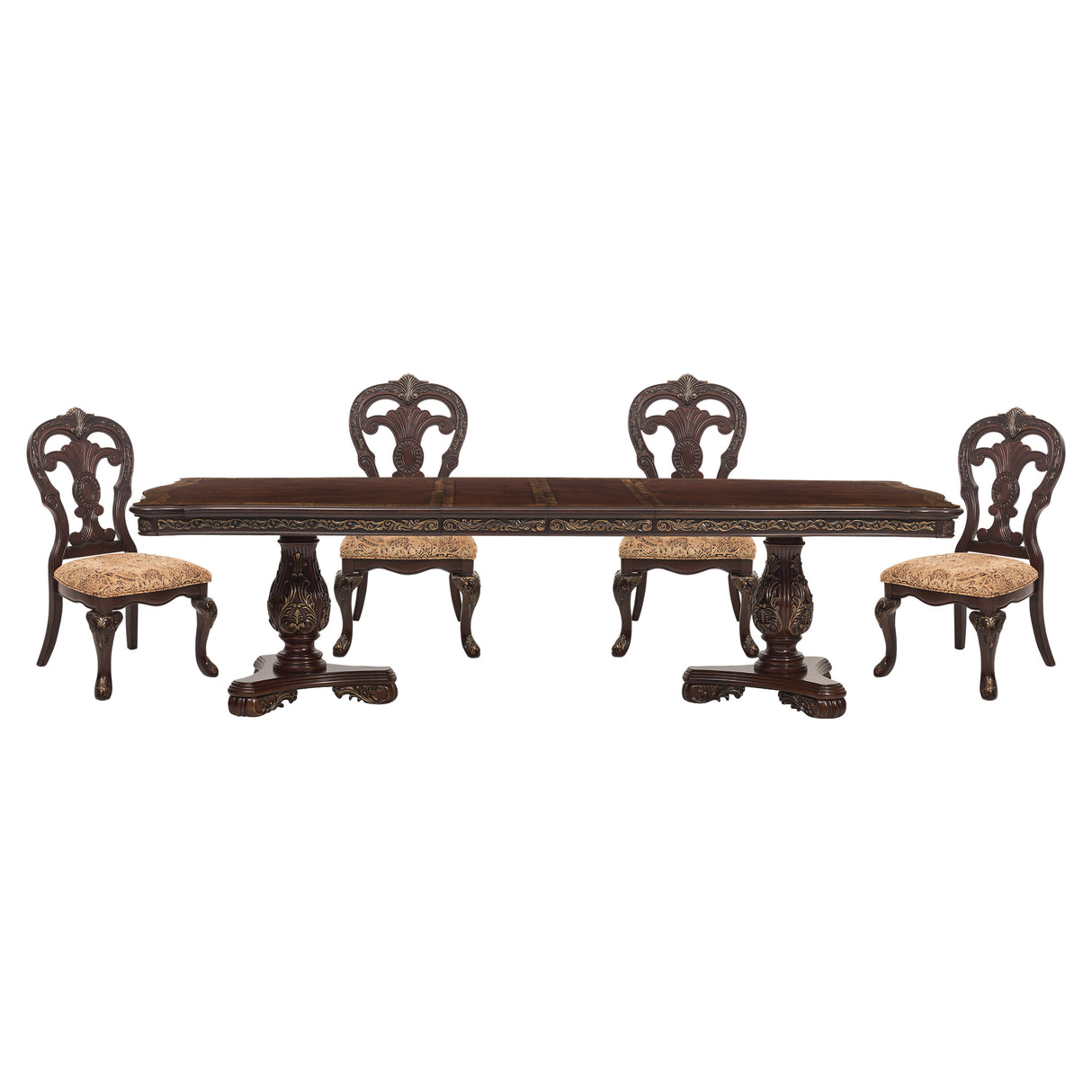 Beautiful Traditional Design 1pc Rectangular Dining Table with 2x Extension Leaf Cherry Finish with Gold Tipping - Home Elegance USA