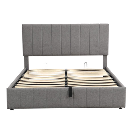 Queen size Upholstered Platform bed with a Hydraulic Storage System - Gray - Home Elegance USA