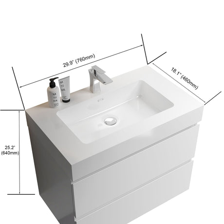 Alice 30" White Bathroom Vanity with Sink, Large Storage Wall Mounted Floating Bathroom Vanity for Modern Bathroom, One - Piece White Sink Basin without Drain and Faucet - W1865S00002 - Home Elegance USA - 6