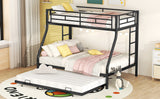 Twin over Full Bed with Sturdy Steel Frame, Bunk Bed with Twin Size Trundle, Two-Side Ladders, Black - Home Elegance USA