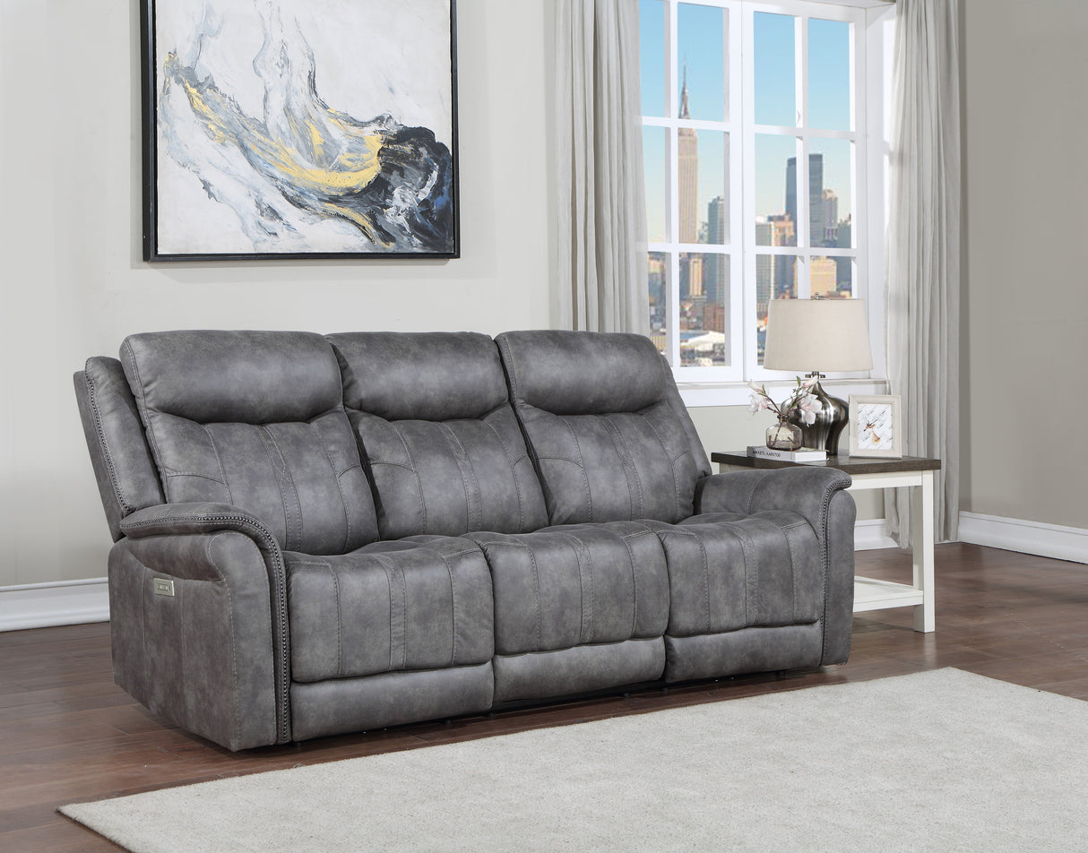 Transitional Power Reclining Sofa - Neutral Faux-Suede, Power Footrest, Power Headrest - Built to Last, USB Charging Home Elegance USA