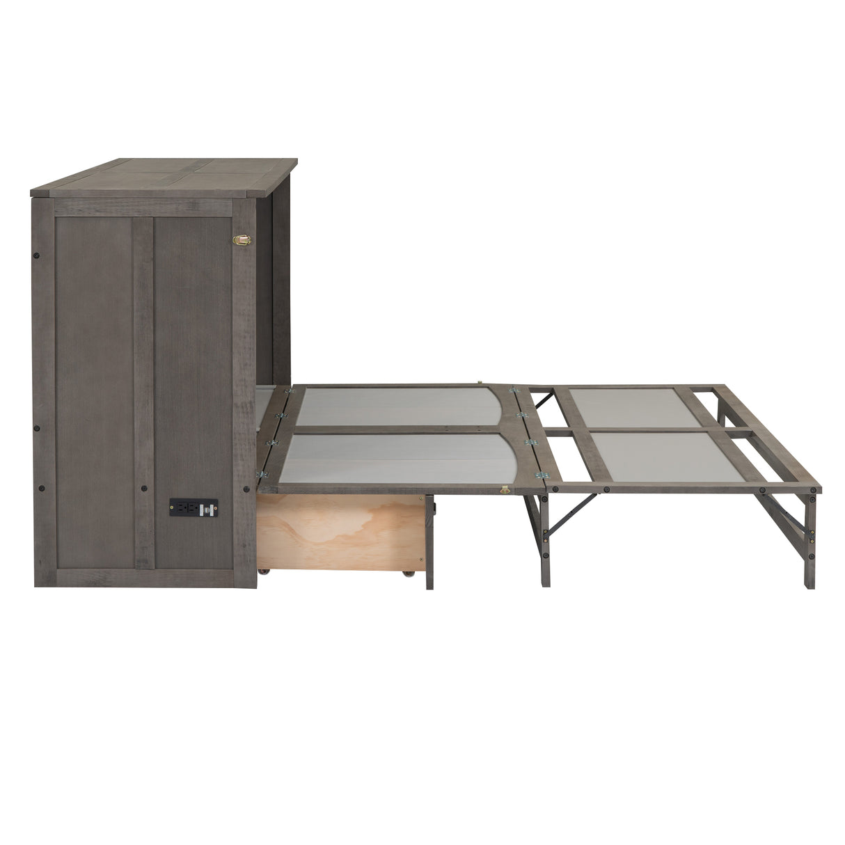 Queen Size Murphy Bed with Built-In Charging Station, Antique Grey(Expected Arrival Time: 8.9) - Home Elegance USA