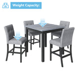 TOPMAX 5-Piece Counter Height Dining Set Wood Square Dining Room Table and Chairs Stools w/Footrest & 4 Upholstered high-back Chairs,Black - Home Elegance USA