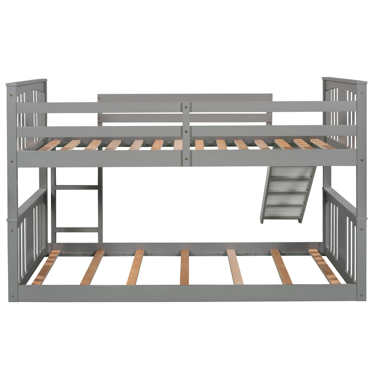 Twin Over Twin Bunk Bed with Slide and Ladder, Gray (Old SKU：LP000108AAE) - Home Elegance USA