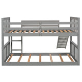 Twin Over Twin Bunk Bed with Slide and Ladder, Gray (Old SKU：LP000108AAE) - Home Elegance USA