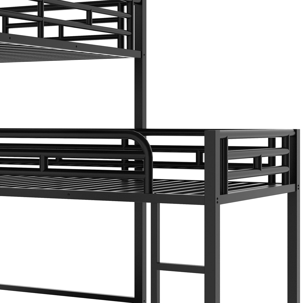 L-shaped Metal Triple Twin Size Bunk Bed, Black(OLD SKU:SM000605AAB) - Home Elegance USA