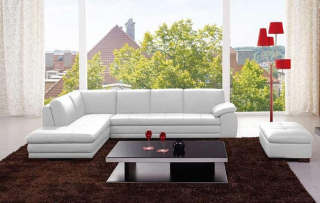 J&M Furniture - 625 White Italian Leather Raf Sectional With Ottoman - 175443113331-Rhfc-Ott-W