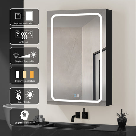 30x30 Inch LED Bathroom Medicine Cabinet with Mirror Defogging Dimmer Black - W995S00049 - image - 12