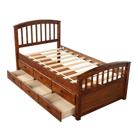 Orisfur. Twin Size Platform Storage Bed Solid Wood Bed with 6 Drawers - Home Elegance USA