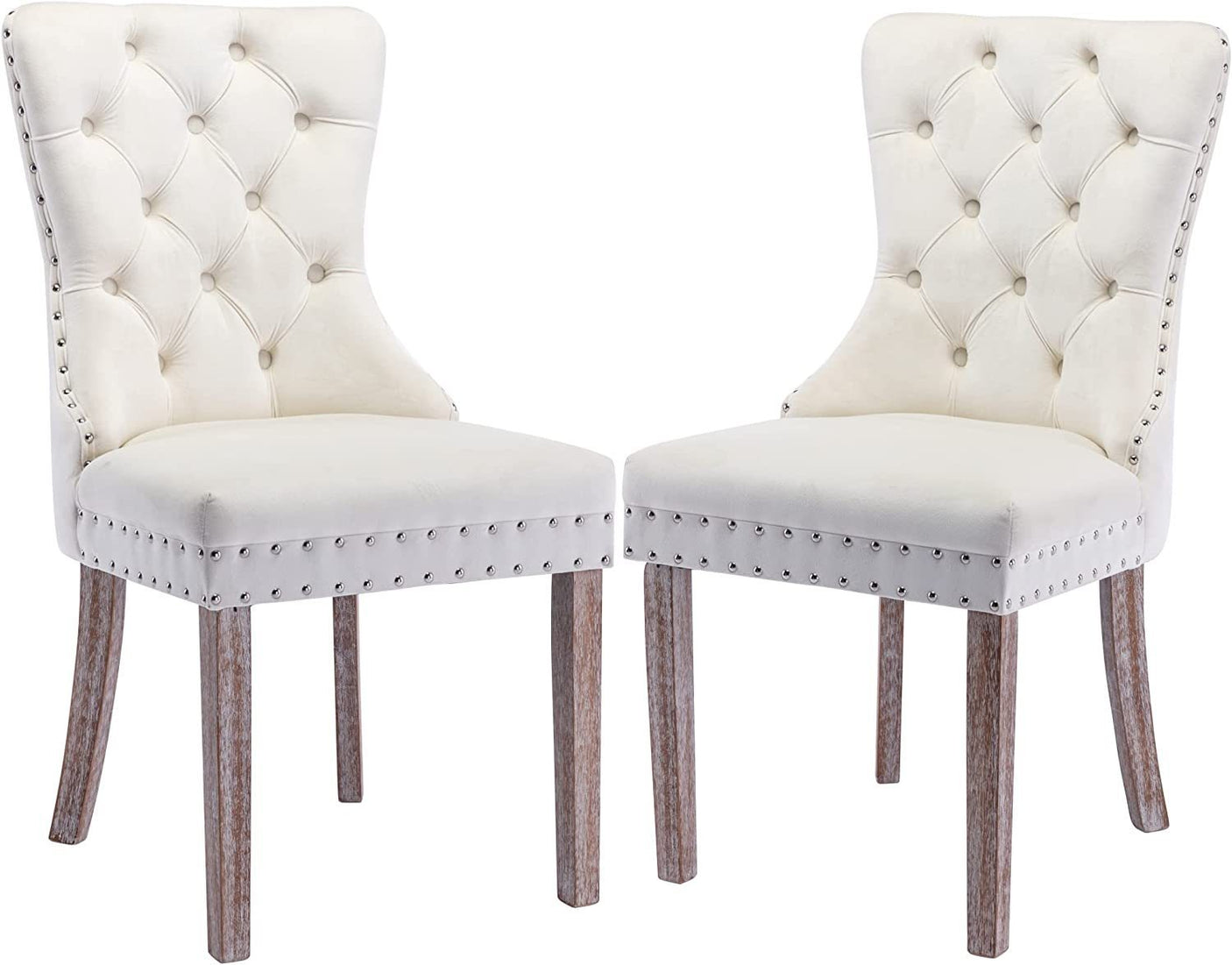 Dining Chairs Set of 2,Velvet Tufted Upholstered Room Chairs with Nailhead Trim,Kitchen Chair with Solid Wood Legs,Beige - Home Elegance USA