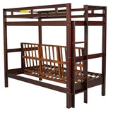 Twin over Full Bunk Bed,Down Bed can be Converted into Daybed,Espresso - Home Elegance USA