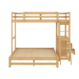 Twin over Full Bunk Bed with Built-in Desk and Three Drawers,Natural - Home Elegance USA