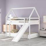 Twin Size Bunk House Bed with Slide and Ladder,White - Home Elegance USA