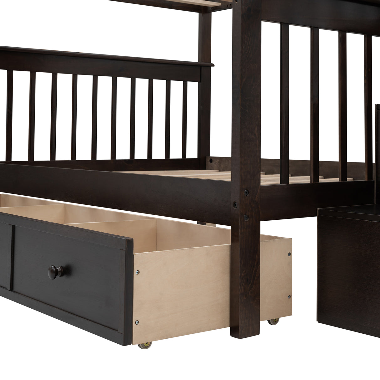 Stairway Full-Over-Full Bunk Bed with Drawer, Storage and Guard Rail for Bedroom, Espresso color( old sku: LP000310AAP ) - Home Elegance USA