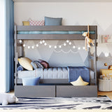 Full over Full Wood Bunk Bed with 2 Drawers, Gray - Home Elegance USA