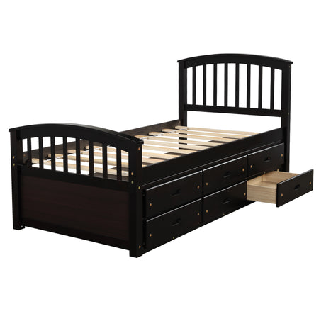 Orisfur. Twin Size Platform Storage Bed Solid Wood Bed with 6 Drawers - Home Elegance USA