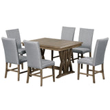 TOPMAX Mid-Century Solid Wood 7-Piece Dining Table Set Extendable Kitchen Table Set with Upholstered Chairs and 12" Leaf for 6, Golden Brown+Gray Cushion - Home Elegance USA