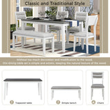 TREXM Classic and Traditional Style 6 - Piece Dining Set, Includes Dining Table, 4 Upholstered Chairs & Bench (White+Gray) - Home Elegance USA