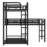 L-shaped Metal Triple Twin Size Bunk Bed, Black(OLD SKU:SM000605AAB) - Home Elegance USA