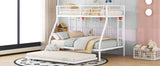 Twin over Full Bed with Sturdy Steel Frame, Bunk Bed with Twin Size Trundle, Two-Side Ladders, White - Home Elegance USA