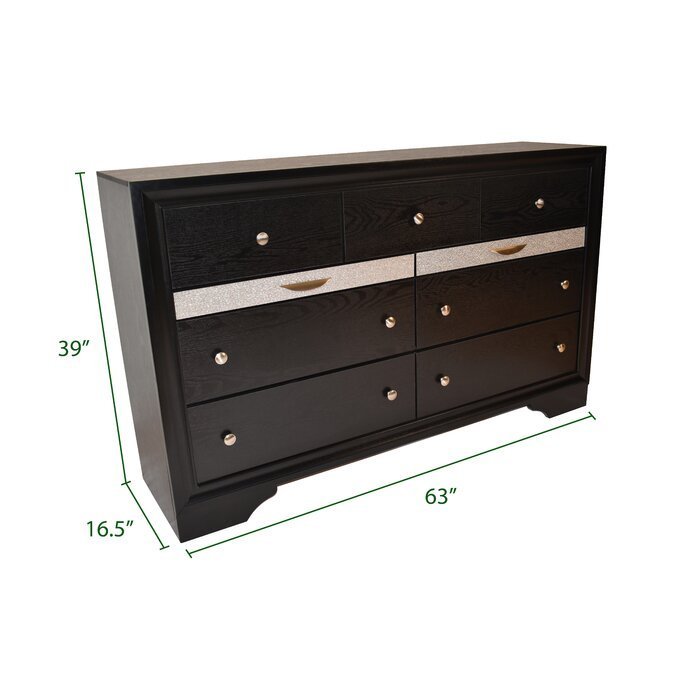 Traditional Matrix 7 Drawer Dresser in Black made with Wood - Home Elegance USA