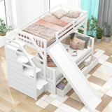 Twin over Full Bunk Bed with Drawers,Storage and Slide, Multifunction, White - Home Elegance USA