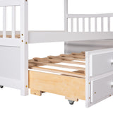 Twin size Wooden House Bed with Trundle and 3 Storage Drawers-White - Home Elegance USA