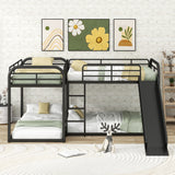 Full and Twin Size L-Shaped Bunk Bed with Slide and Short Ladder, Black - Home Elegance USA