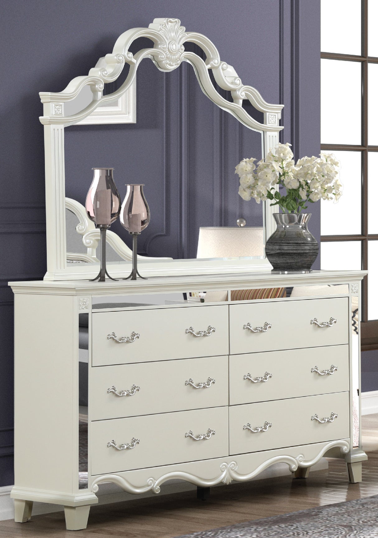 Milan Mirror Framed Dresser made with Wood in White - Home Elegance USA