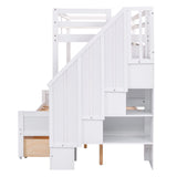 Twin XL over Full Bunk Bed with Built-in Storage Shelves, Drawers and Staircase,White - Home Elegance USA