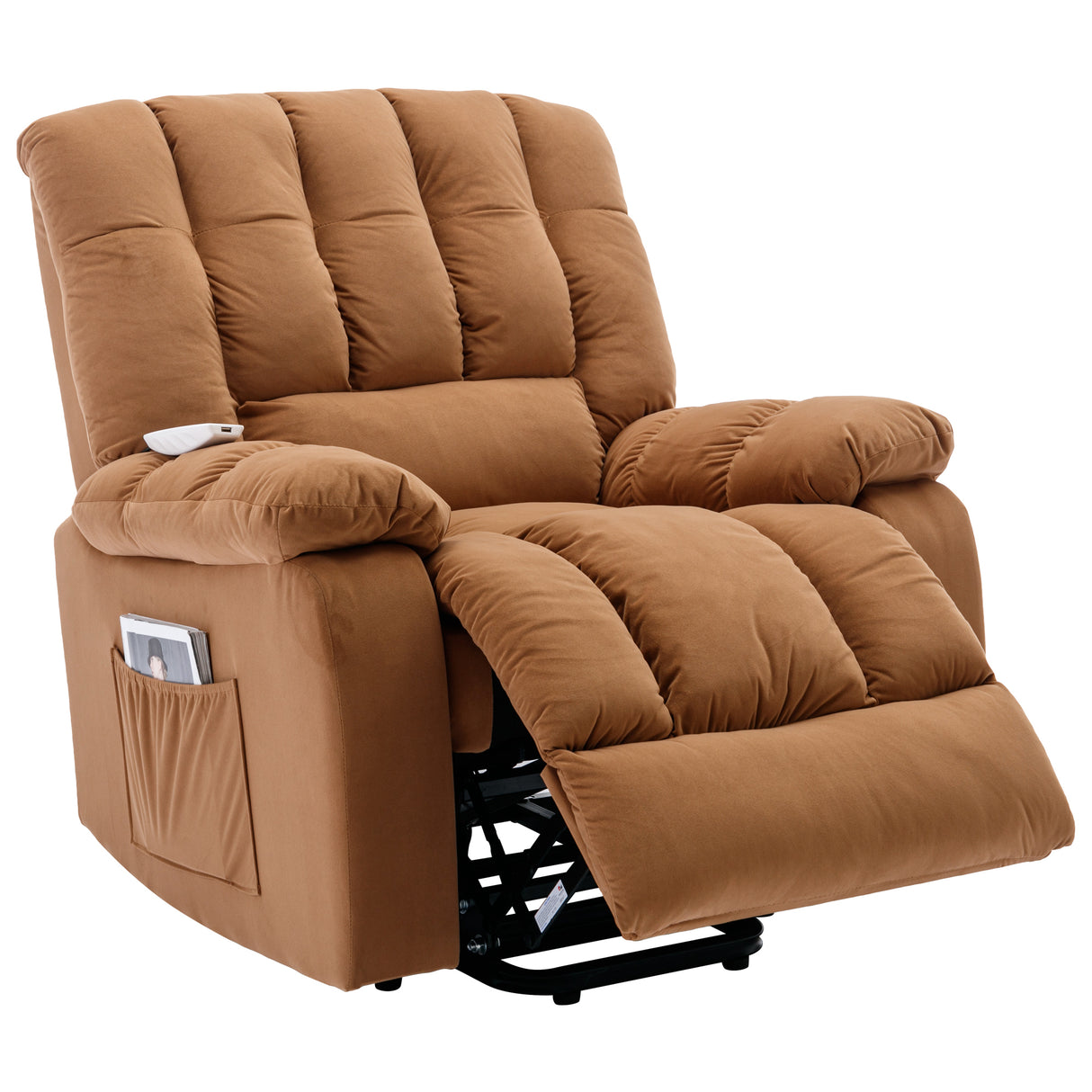 Massage Recliner Chair Electric Power Lift Recliner Chairs with Heat, Vibration, Side Pocket for Living Room, Bedroom, Light Brown Home Elegance USA